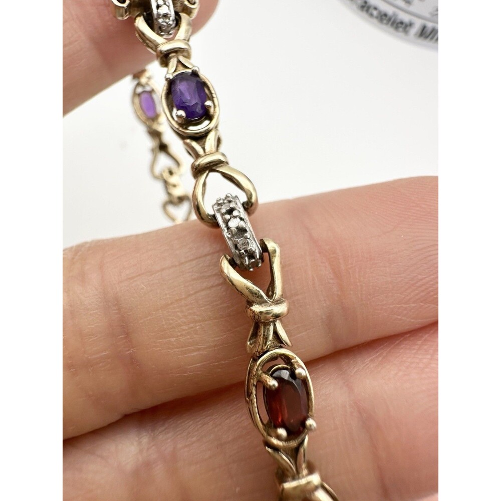 Ross Simons Gold Vermeil Sterling Silver Multi Gemstone Diamond Bracelet 7”